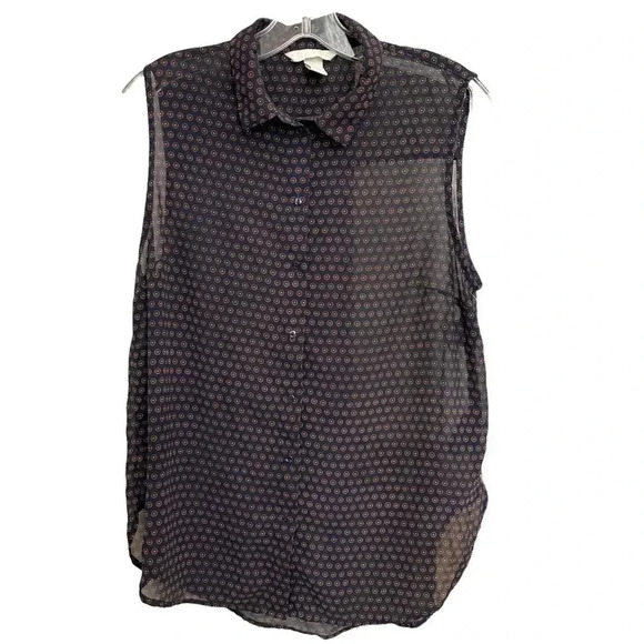 H&M Menswear Style Sheer Collared Button Down Tank Sleeveless Shirt - Picture 2 of 4